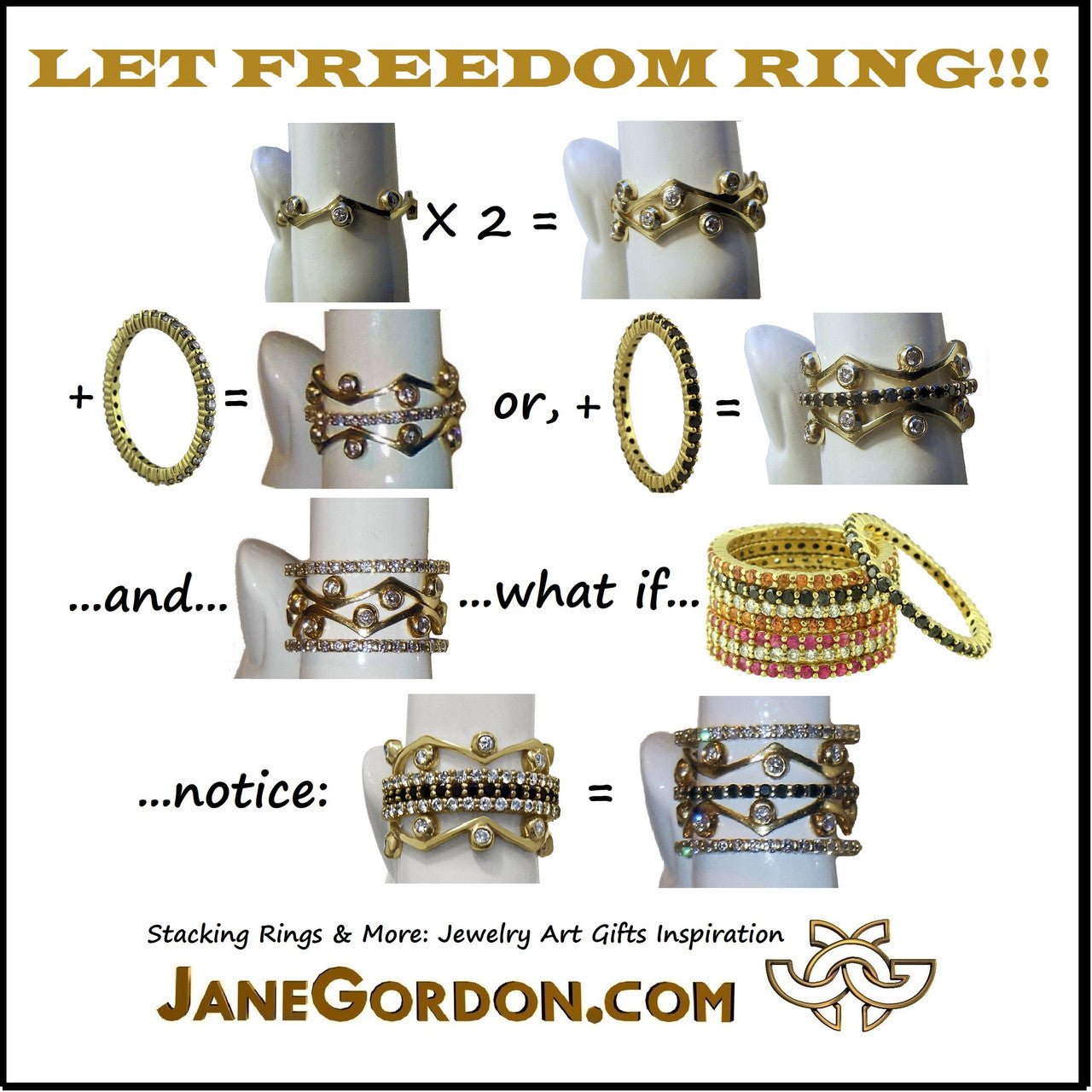 Crown Ring: Fullest Diamond Double Stack Set of Two: 14K Gold