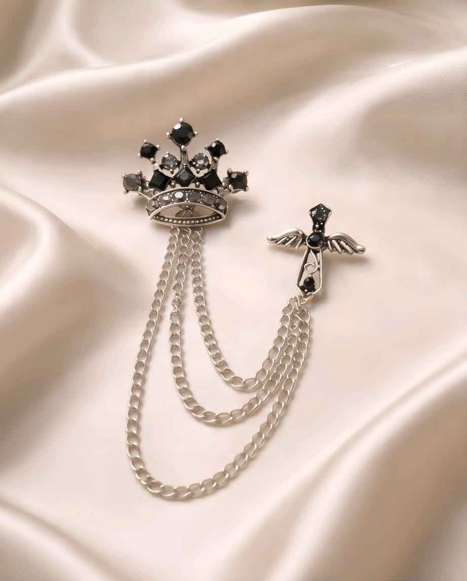 Midnight Crown & Wing Chain Lapel Pin-3