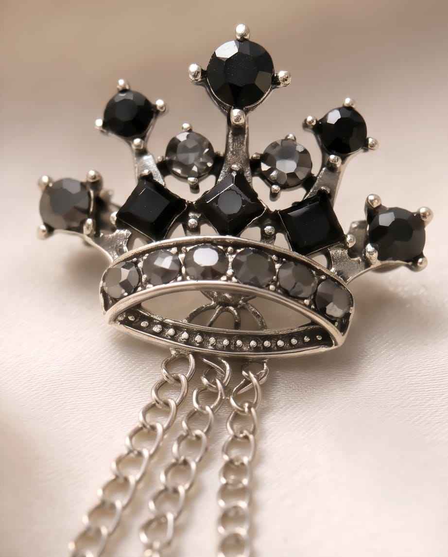 Midnight Crown & Wing Chain Lapel Pin-2