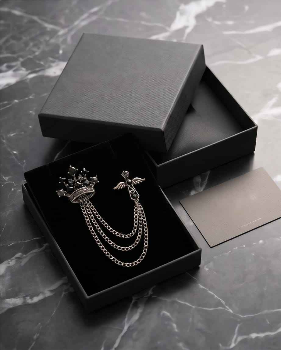 Midnight Crown & Wing Chain Lapel Pin-1