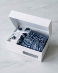 Navy Paisley Tie Set with Matching Pocket Square & Cufflinks-0
