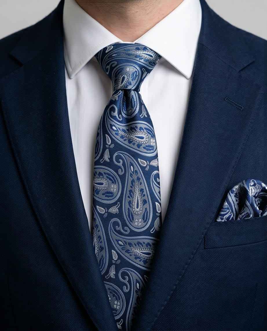 Navy Paisley Tie Set with Matching Pocket Square & Cufflinks-1