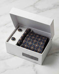 Navy & Gold Geometric Tie Set with Matching Cufflinks-0