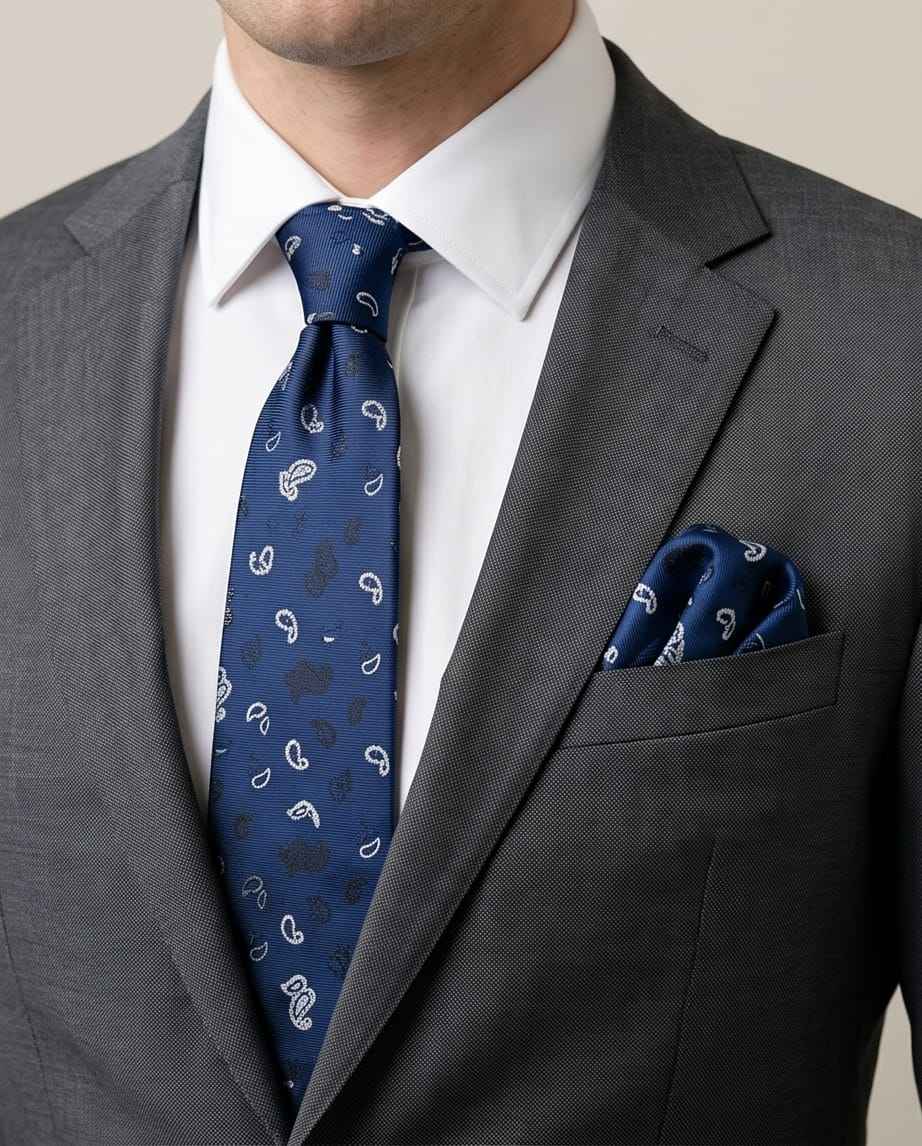 Sophisticated Paisley Ensemble: Navy Blue Tie, Cufflinks & Pocket Square Gift Set-3