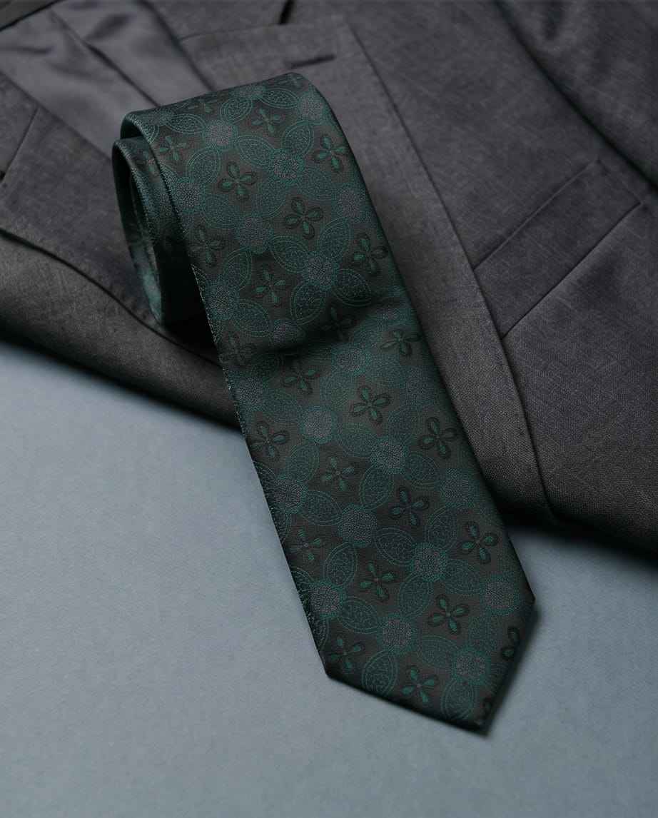 Deep Teal Jacquard Tie Set with Cufflinks & Pocket Square-1