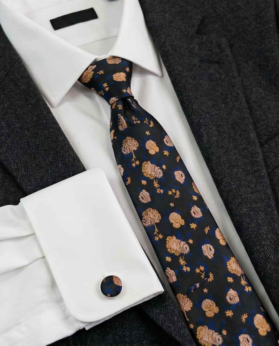 The "Golden Bloom" Silk Tie & Cufflink Set-2