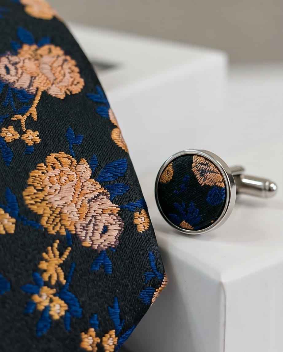 The "Golden Bloom" Silk Tie & Cufflink Set-1