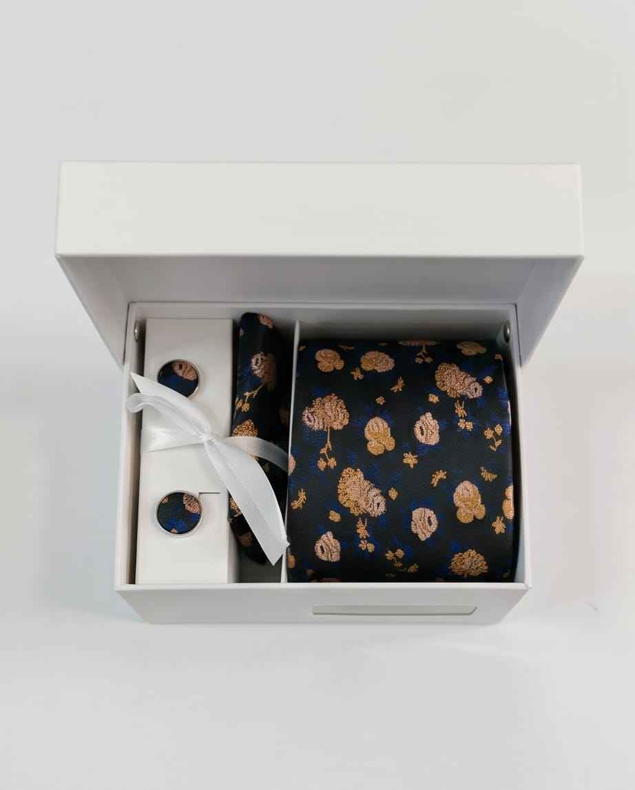 The "Golden Bloom" Silk Tie & Cufflink Set-0