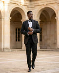 Classic Black Shawl Collar Tuxedo with Double-Breasted Vest-0