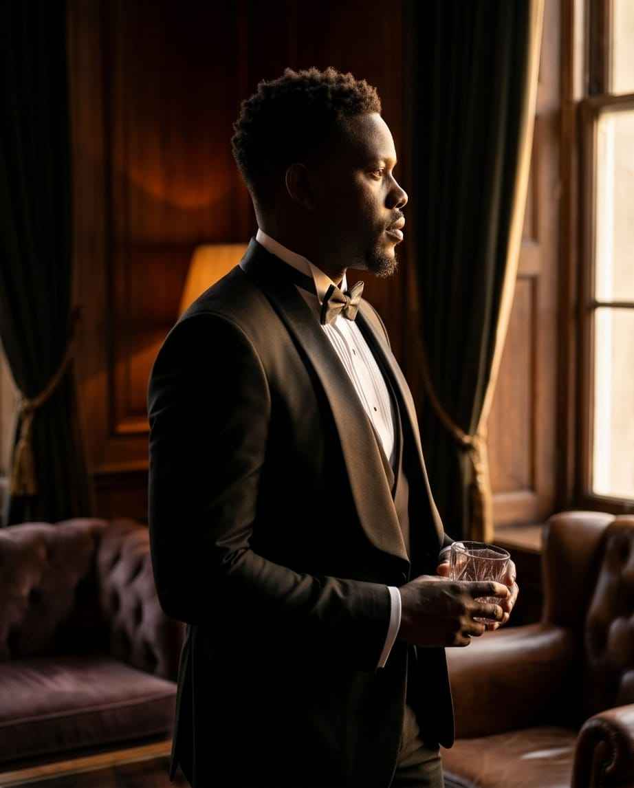 Classic Black Shawl Collar Tuxedo with Double-Breasted Vest-3