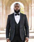 Men’s Slim Fit Wool-Blend Tuxedo with Satin Shawl Lapels – Charcoal-0