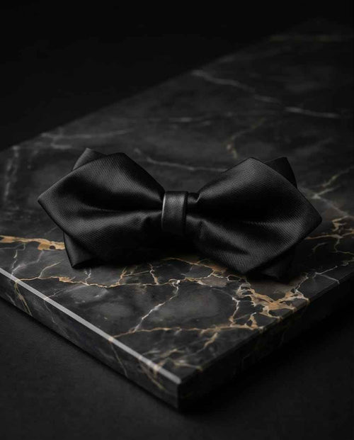 Black Satin Pre-Tied Bow Tie with Adjustable Band-0