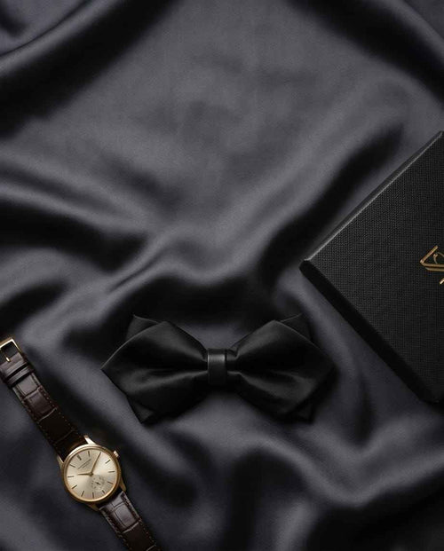 Black Satin Pre-Tied Bow Tie with Adjustable Band-1