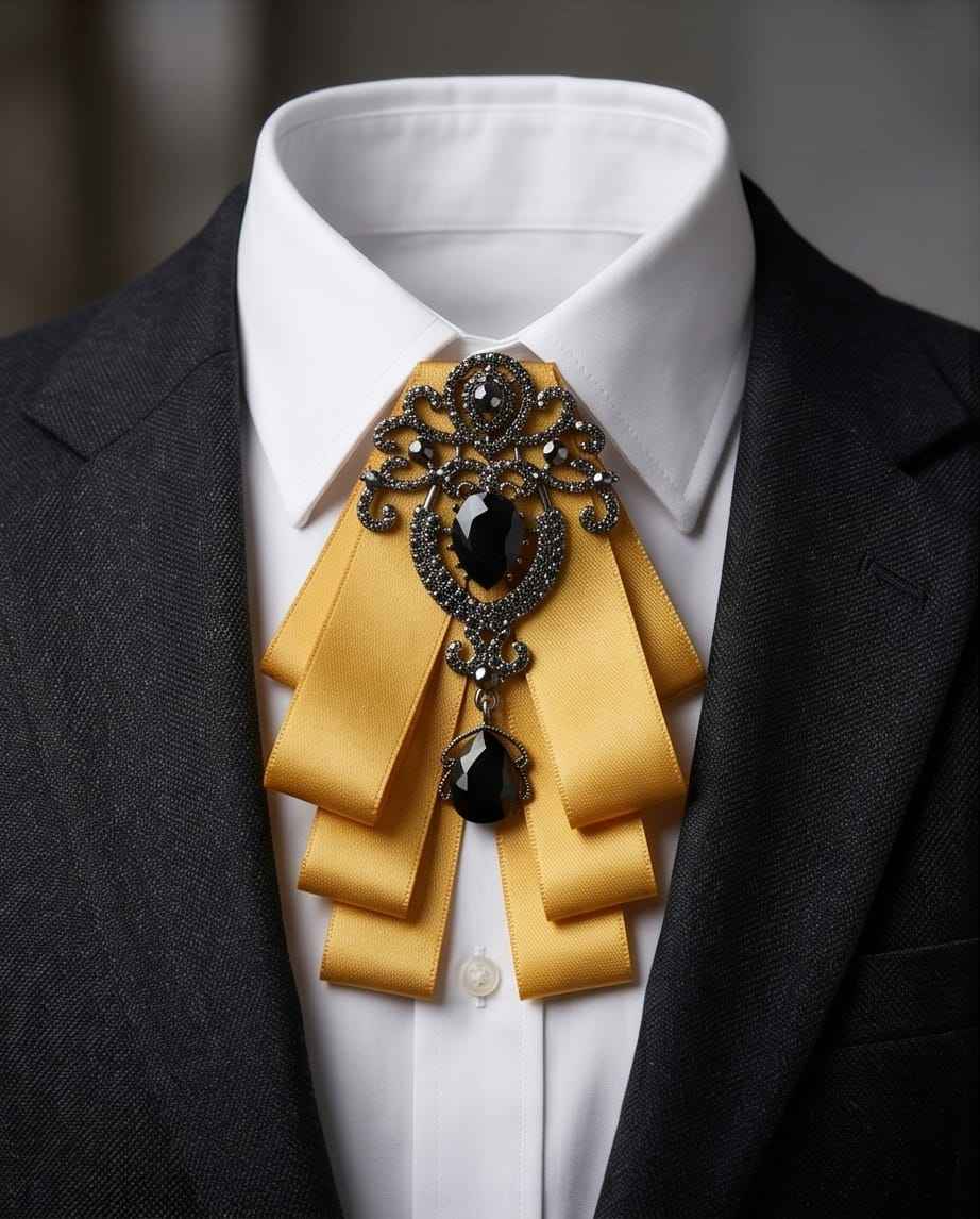 Ornate Gold Ribbon Bow with Black Crystal Embellishment-1