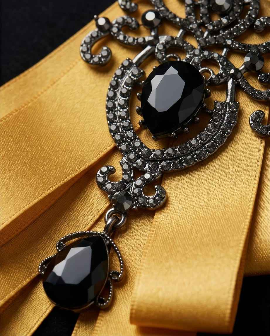 Ornate Gold Ribbon Bow with Black Crystal Embellishment-2
