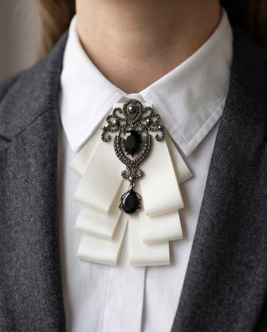 Ivory Elegance Bow Tie with Onyx-Style Gem-1