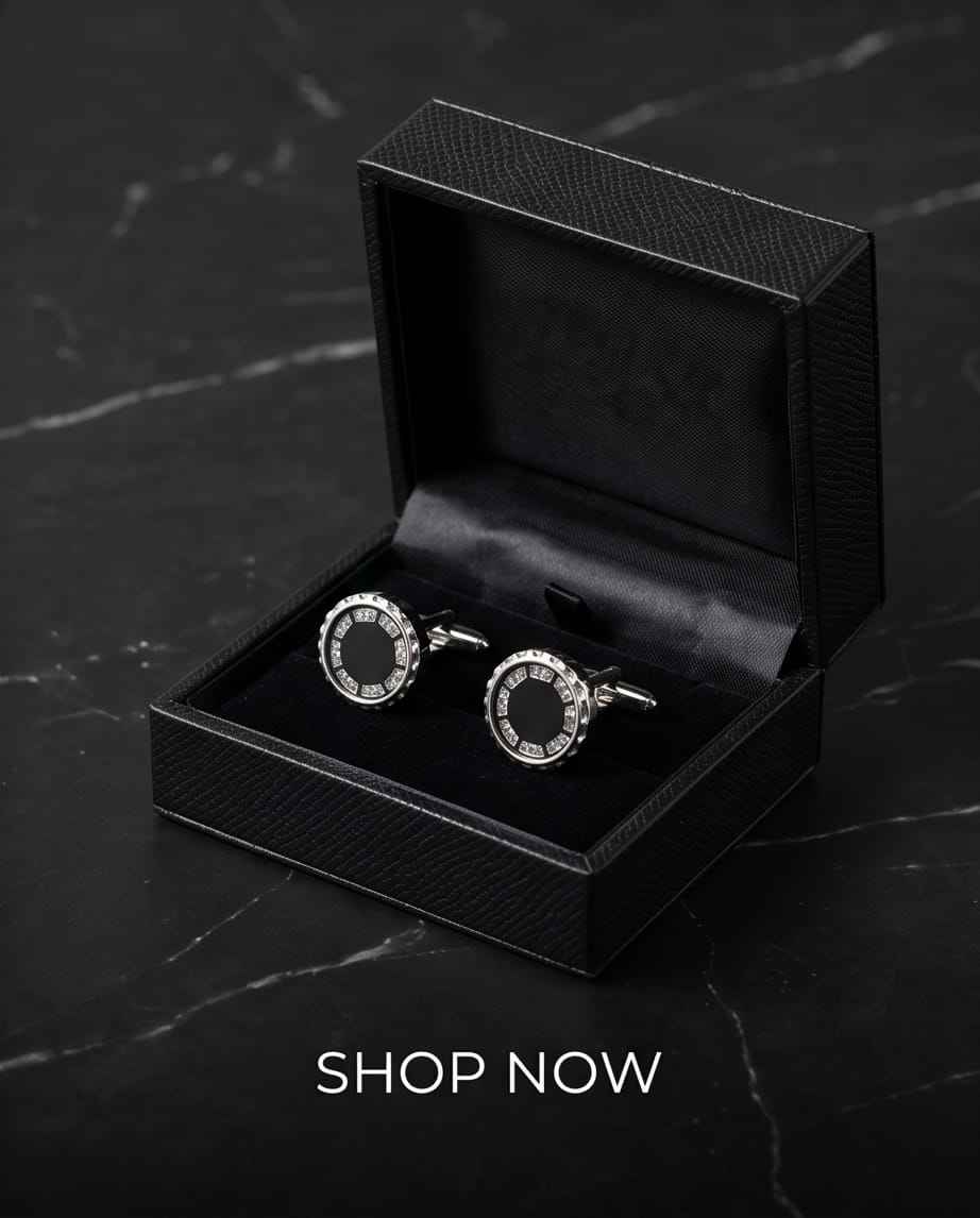Luxe Black Dial & Crystal Embellished Cufflinks-3