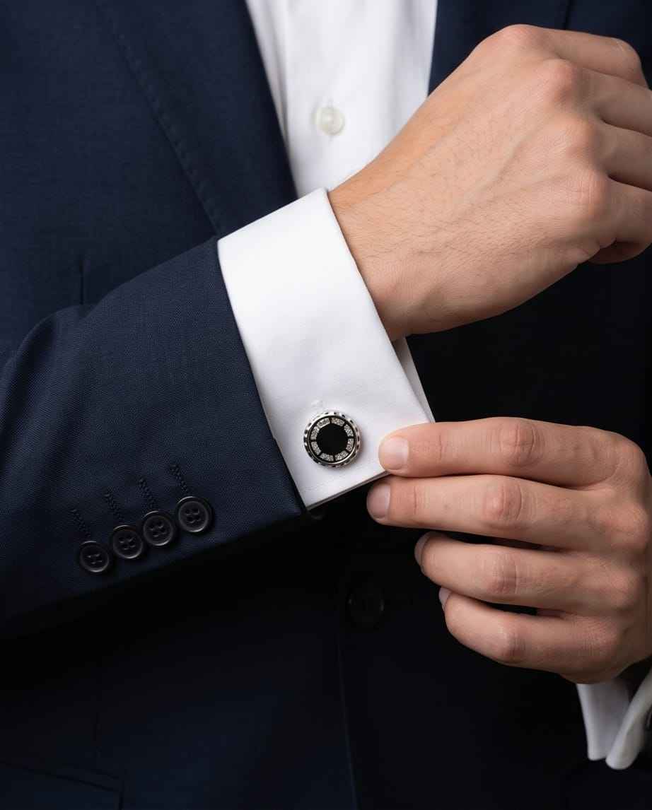 Luxe Black Dial & Crystal Embellished Cufflinks-1
