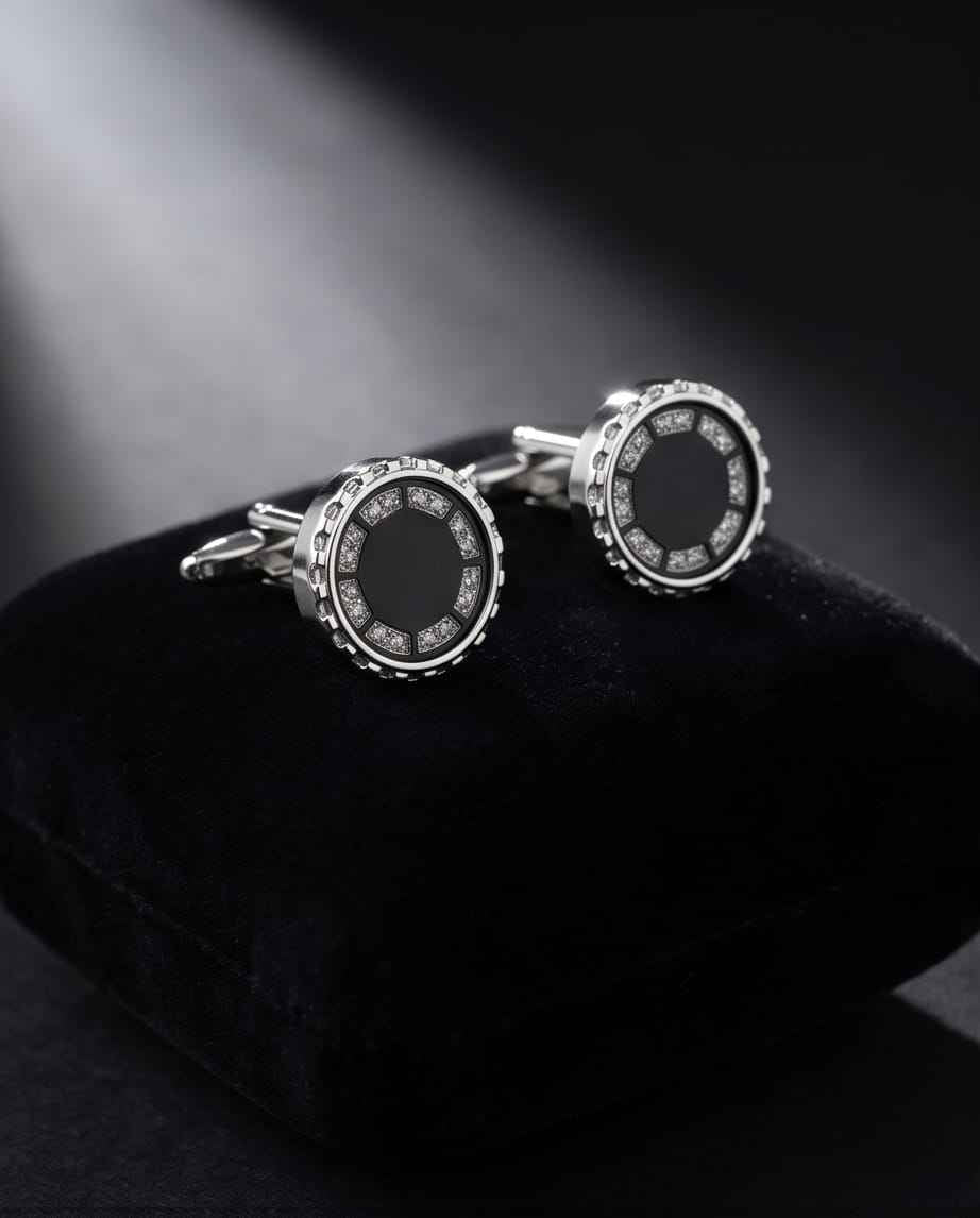 Luxe Black Dial & Crystal Embellished Cufflinks-0