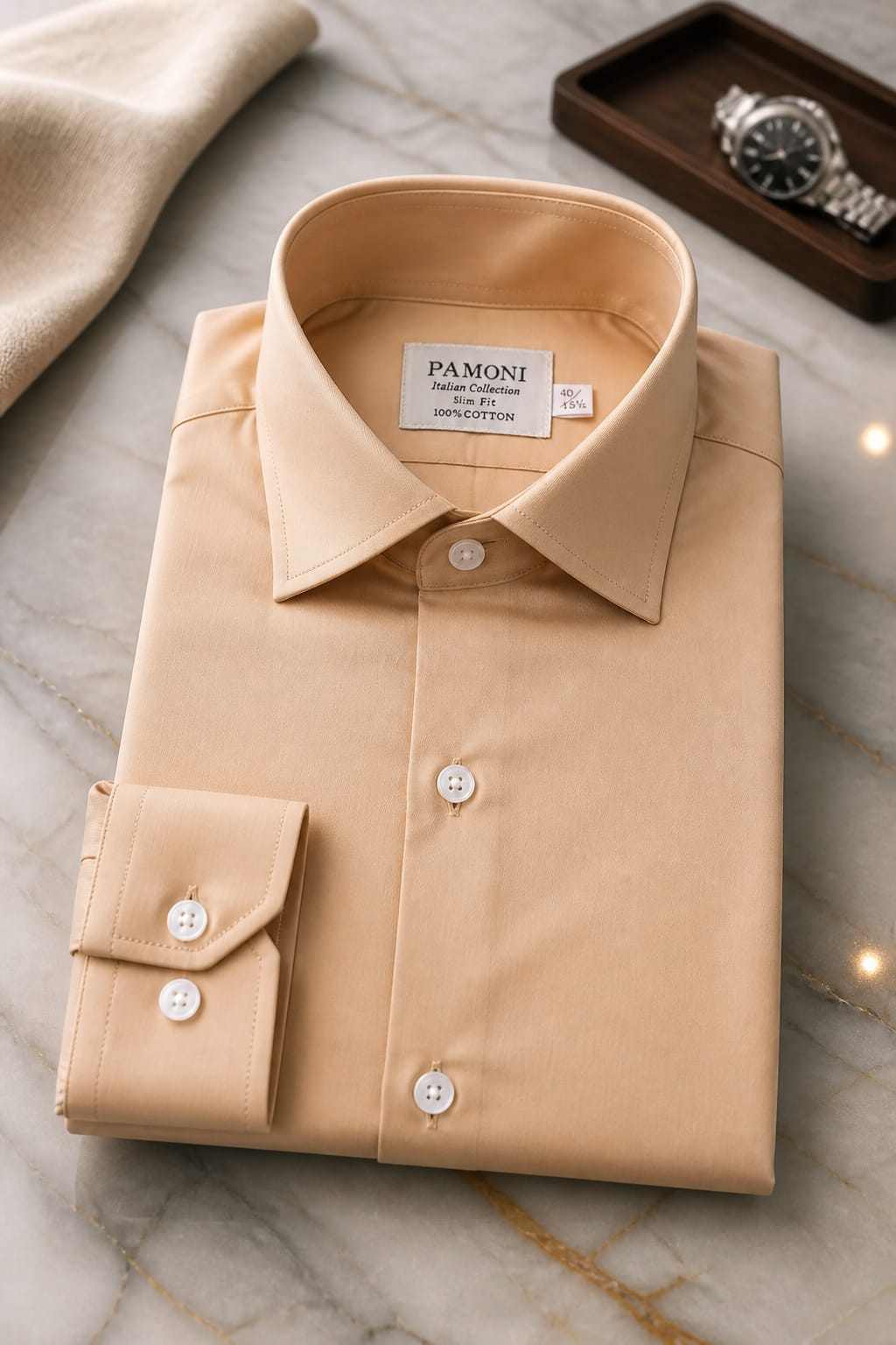 Peach Slim Fit 100% Cotton Dress Shirt with Single Cuff-1