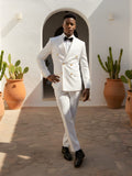 Men’s Slim Fit White Double-Breasted Wool-Blend Suit with Gold Buttons-0