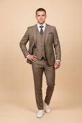 Men’s Slim Fit 3-Piece Wool-Blend Suit – Light Brown-0