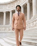 Light Salmon Slim Fit Double-Breasted Suit-0