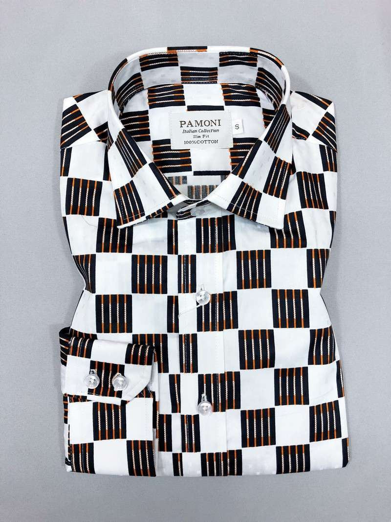 White Black/orange Square Slim Fit Shirt-0