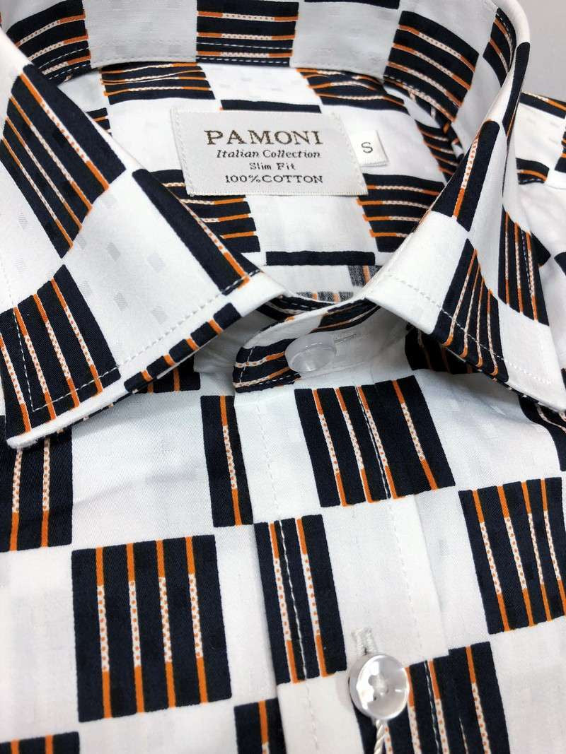 White Black/orange Square Slim Fit Shirt-1