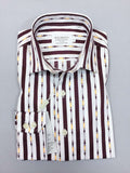 White Maroon Bold Stripe Slim Fit Shirt-0