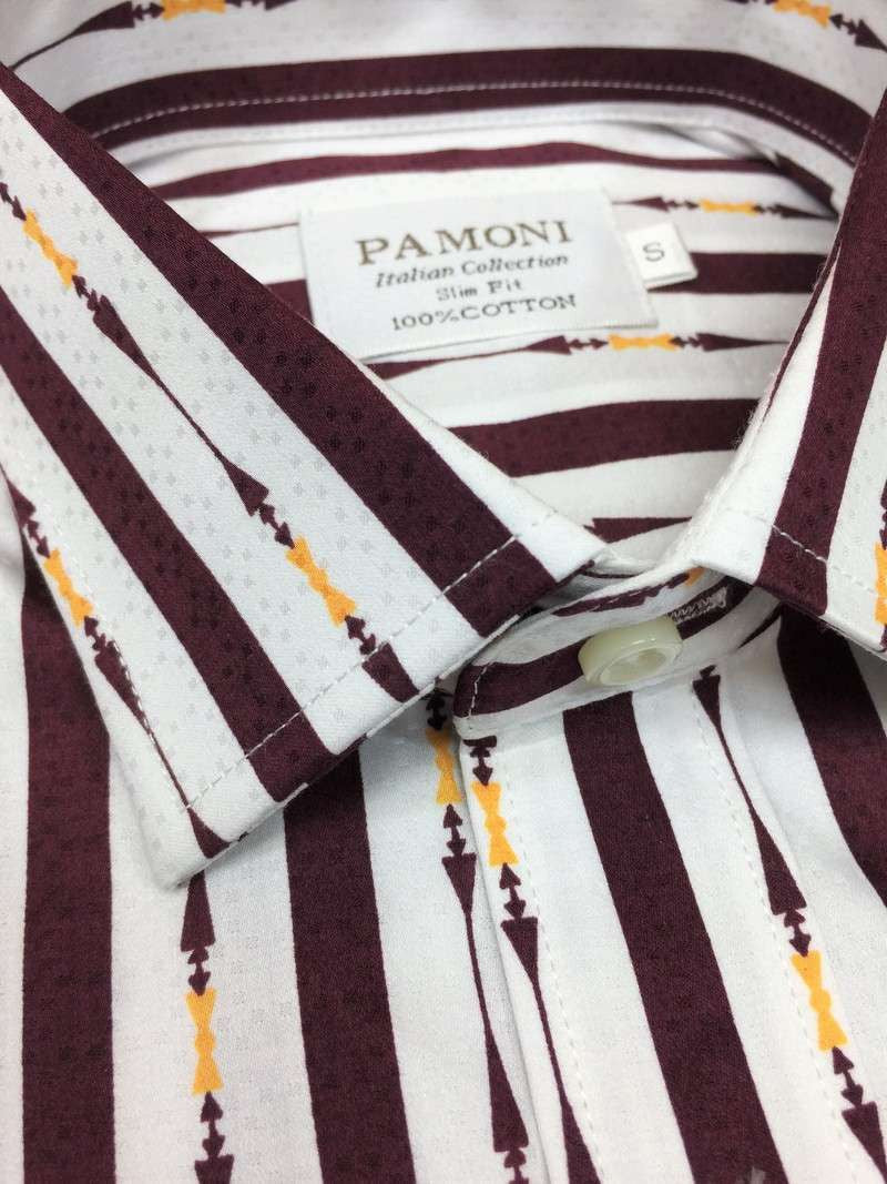 White Maroon Bold Stripe Slim Fit Shirt-1