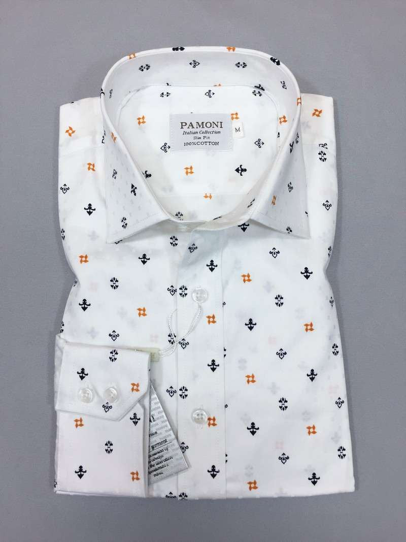 White Navy/orange Symbol Print Slim Fit Shirt-0