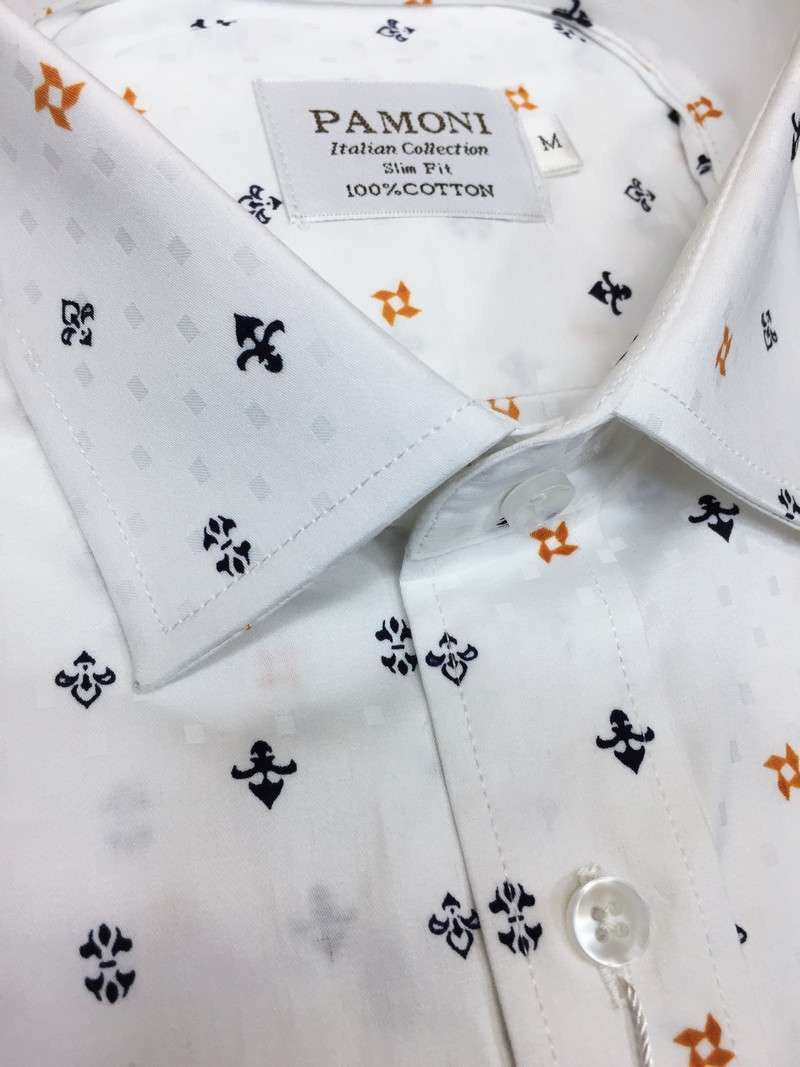 White Navy/orange Symbol Print Slim Fit Shirt-1