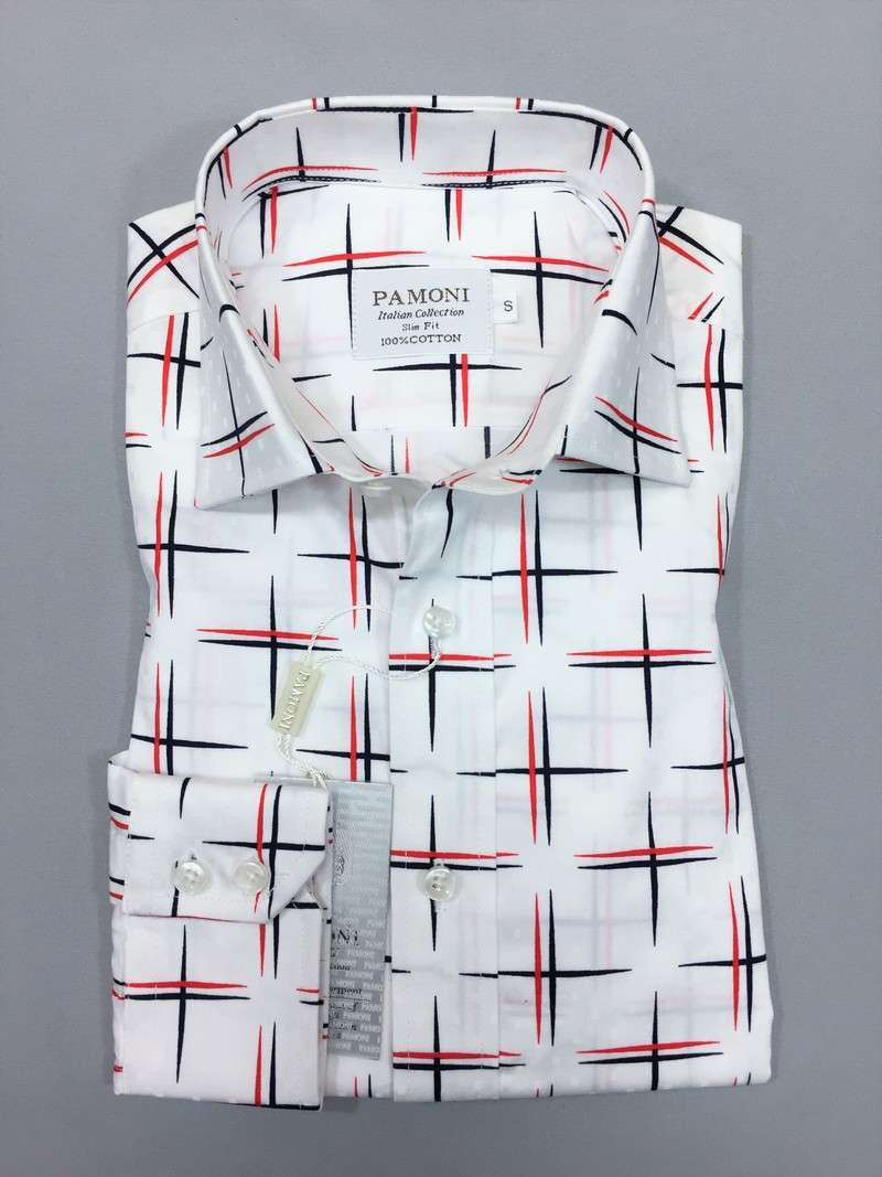 White Navy/red Cross Design Slim Fit Shirt-0