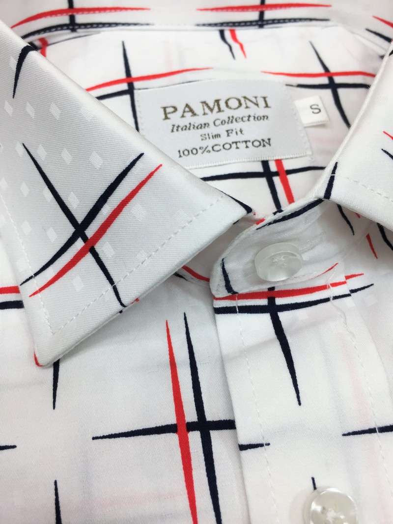 White Navy/red Cross Design Slim Fit Shirt-1