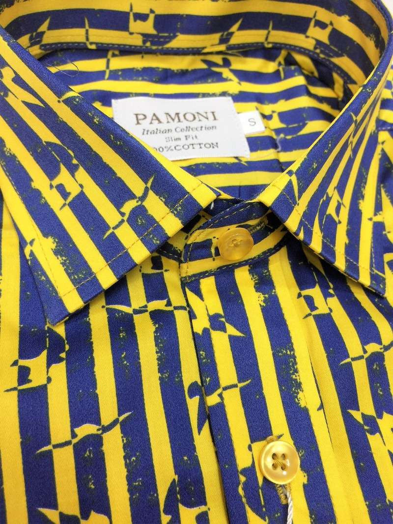 Yellow Stripe Print Design Short Sleeves Shirt-0