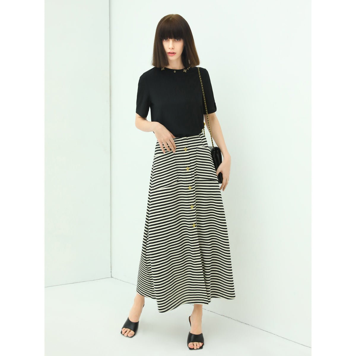 A Line Maxi Striped Skirt-2