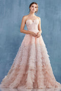 Strapless Ruffled Ombre Eva Ballgown-1