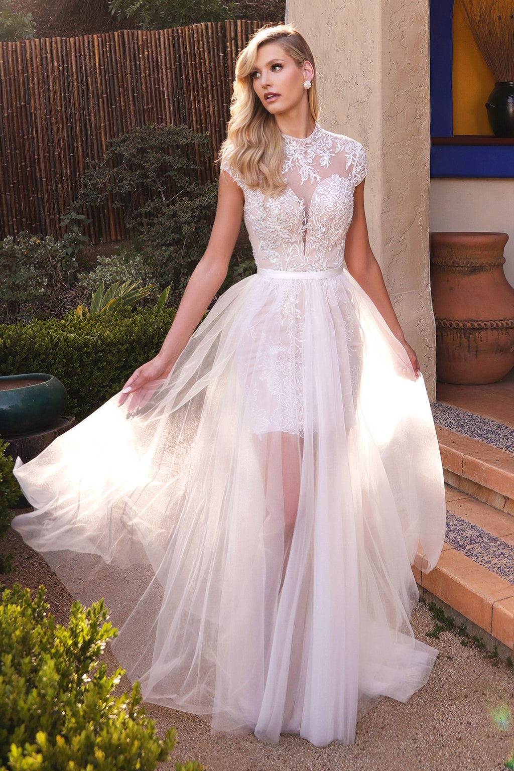 Evangeline Two-Way Lace Bridal Gown with Detachable Tulle Overskirt-0