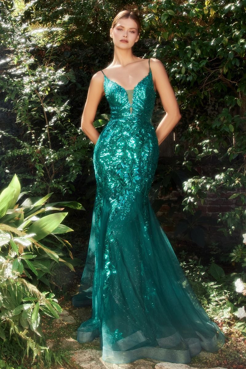 Fitted Mermaid Gown With Beaded Lace Applique-2