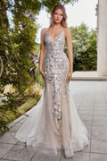 Fitted Mermaid Gown With Beaded Lace Applique-5