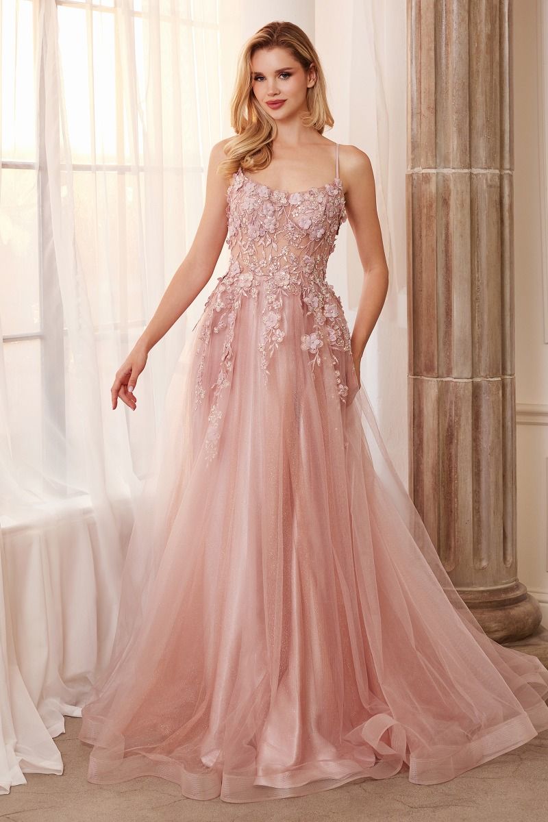 Floral Applique A-Line Gown-5