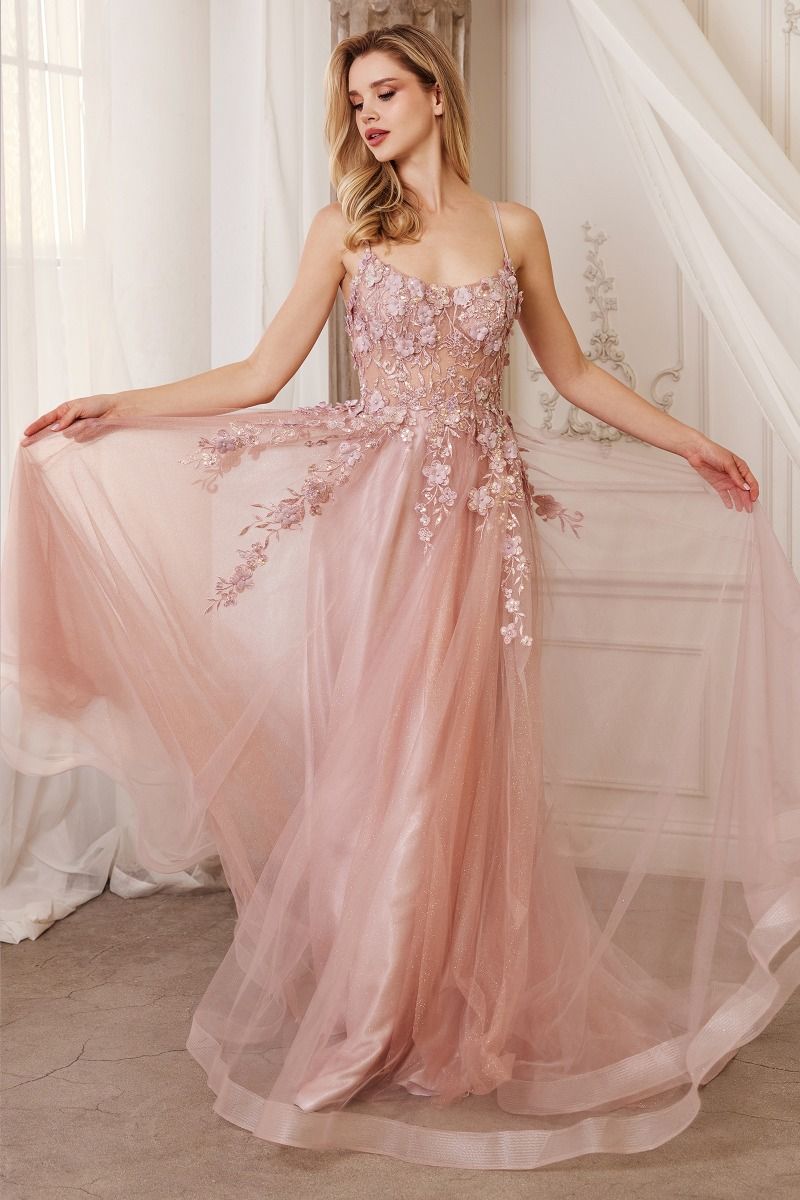 Floral Applique A-Line Gown-4