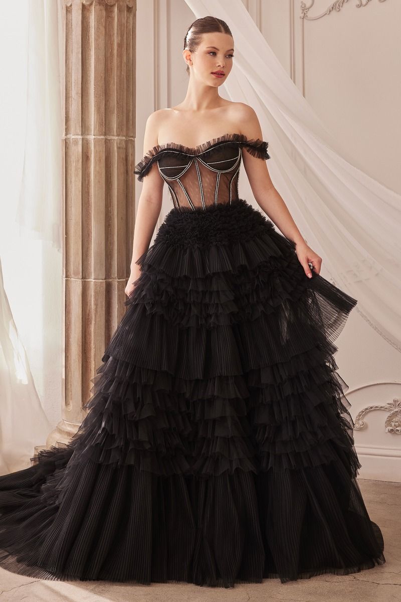 Rhinestone Corset Ruffle Gown-1