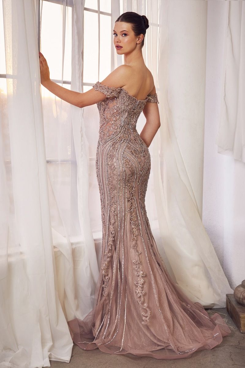 Off The Shoulder Embellished Gown-1
