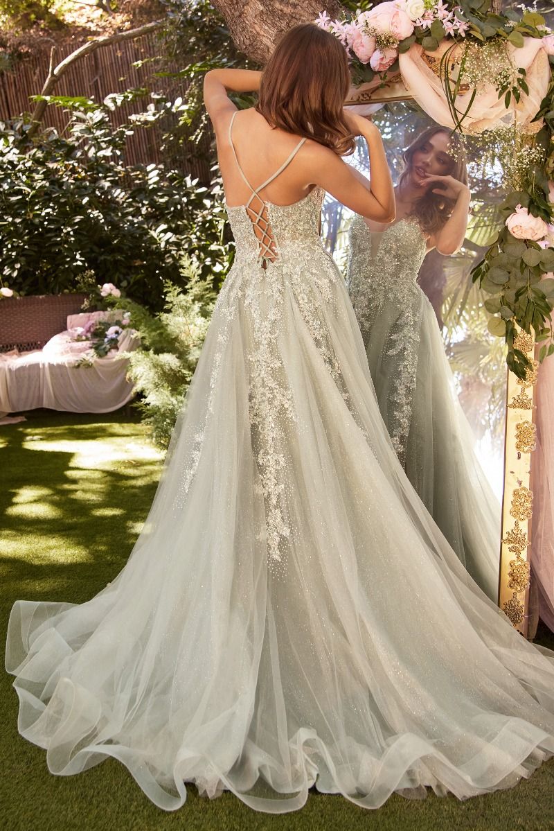 Lace Embellished A-Line Layered Tulle Gown-2
