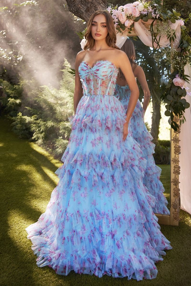 Floral Printed Strapless Dress-3