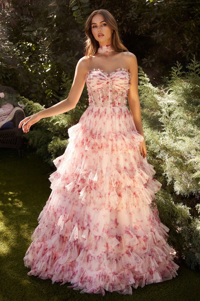 Floral Printed Strapless Dress-1