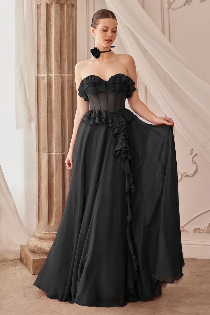 Strapless Chiffon Ruffle A-Line Dress-1