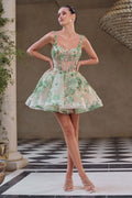 Short Sequin Floral Print A-Line Dress-5